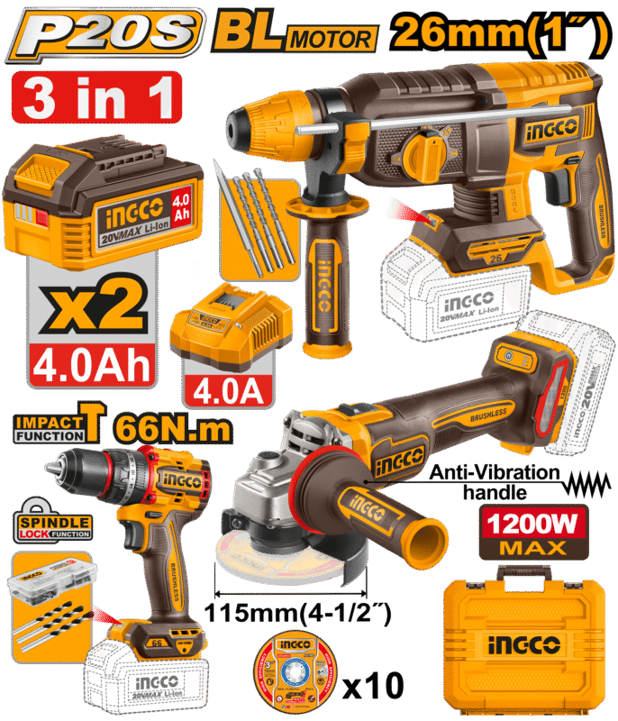Kit combiné sans fil 3 pièces INGCO – CKLI202598 - SME IMPORT