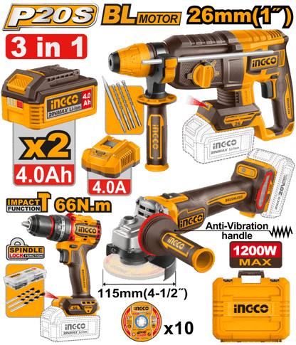 Kit combiné sans fil 3 pièces INGCO – CKLI202598 - SME IMPORT