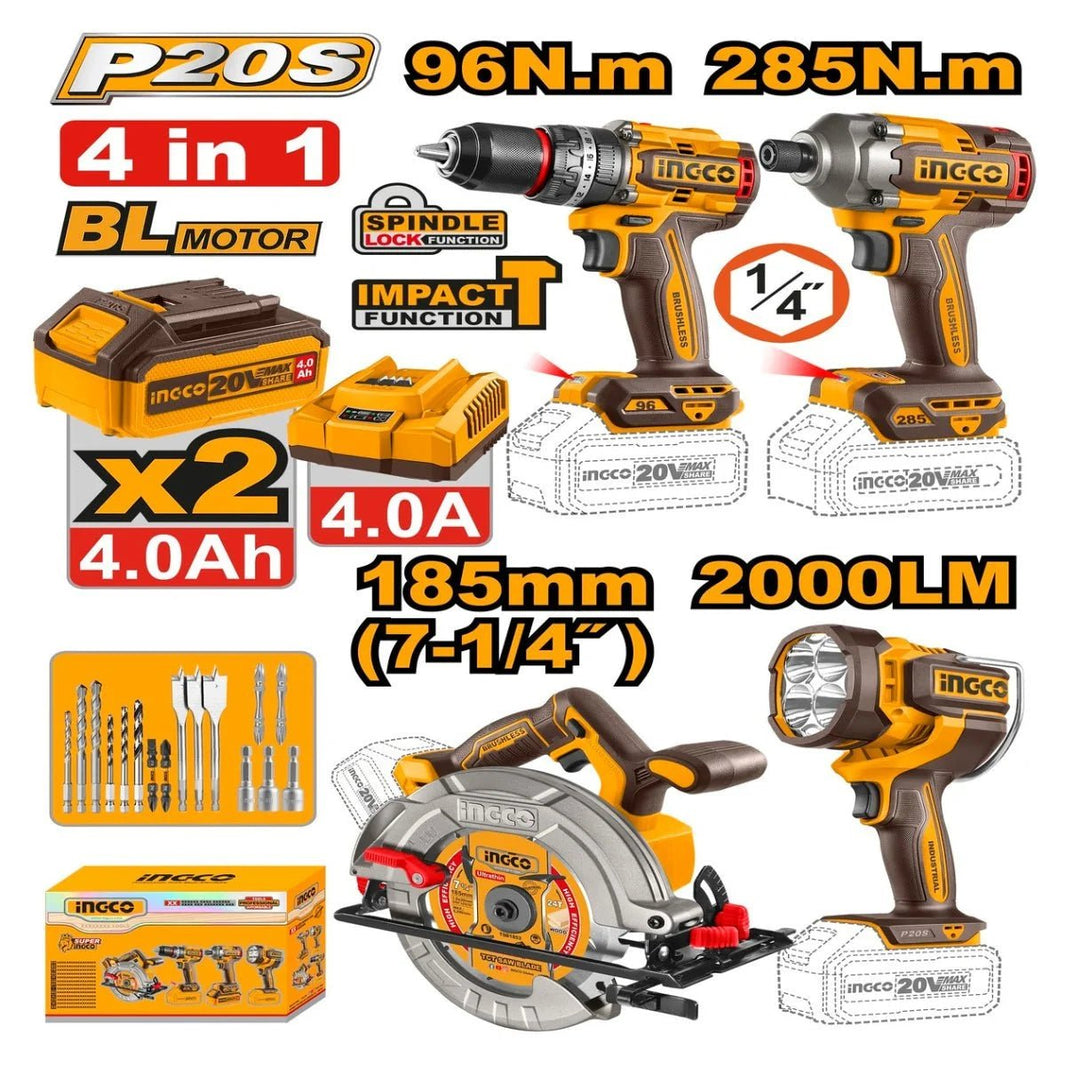 Kit combiné sans fil INGCO 4 pièces 20 V – COSLI241297 - SME IMPORT