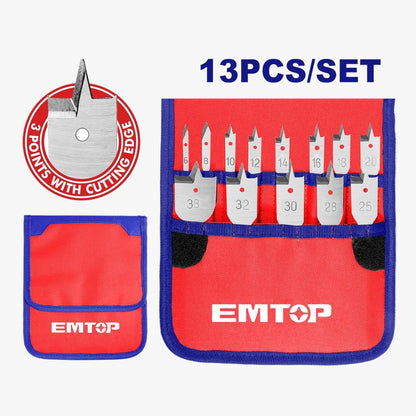 Kit de 13 forets plats pour bois EMTOP EWFD41301 - SME IMPORT