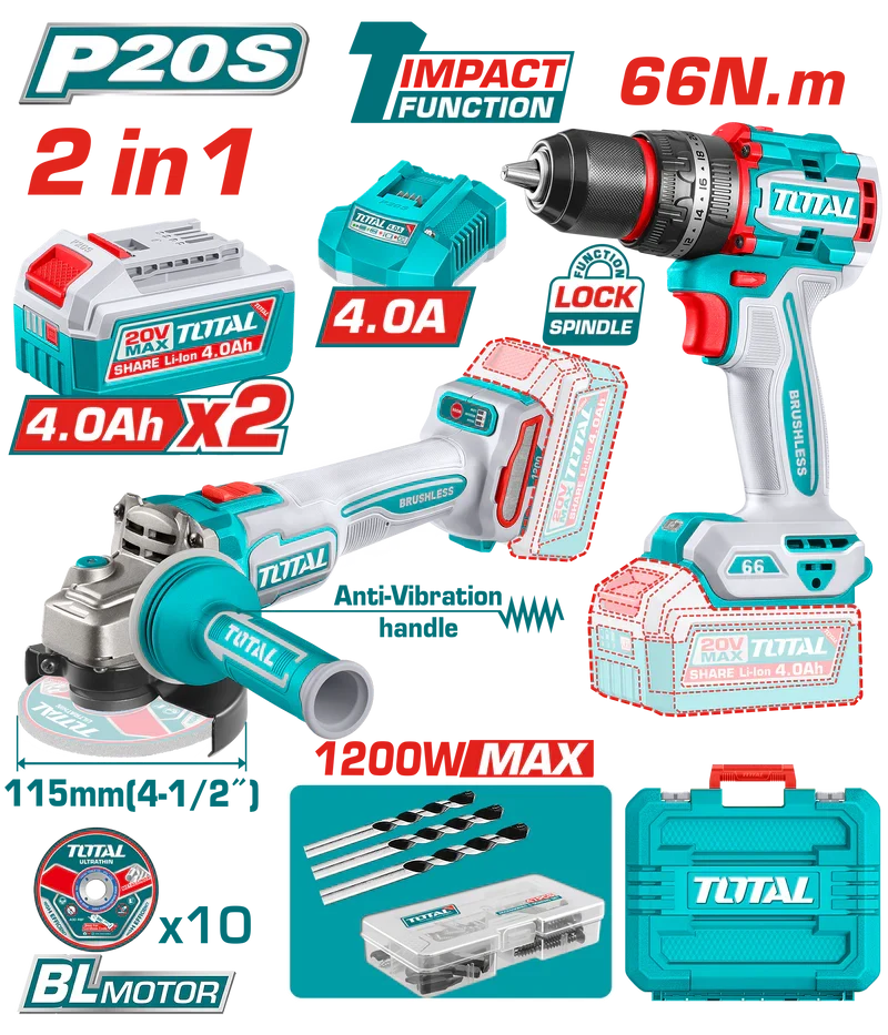 Kit outil 2EN1 meule+viss 20V 2.4AH/CH TCKLI20256 - SME IMPORT