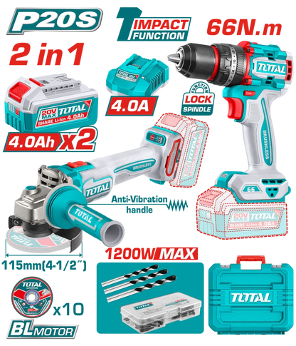 Kit outil 2EN1 meule+viss 20V 2.4AH/CH TCKLI20256 - SME IMPORT