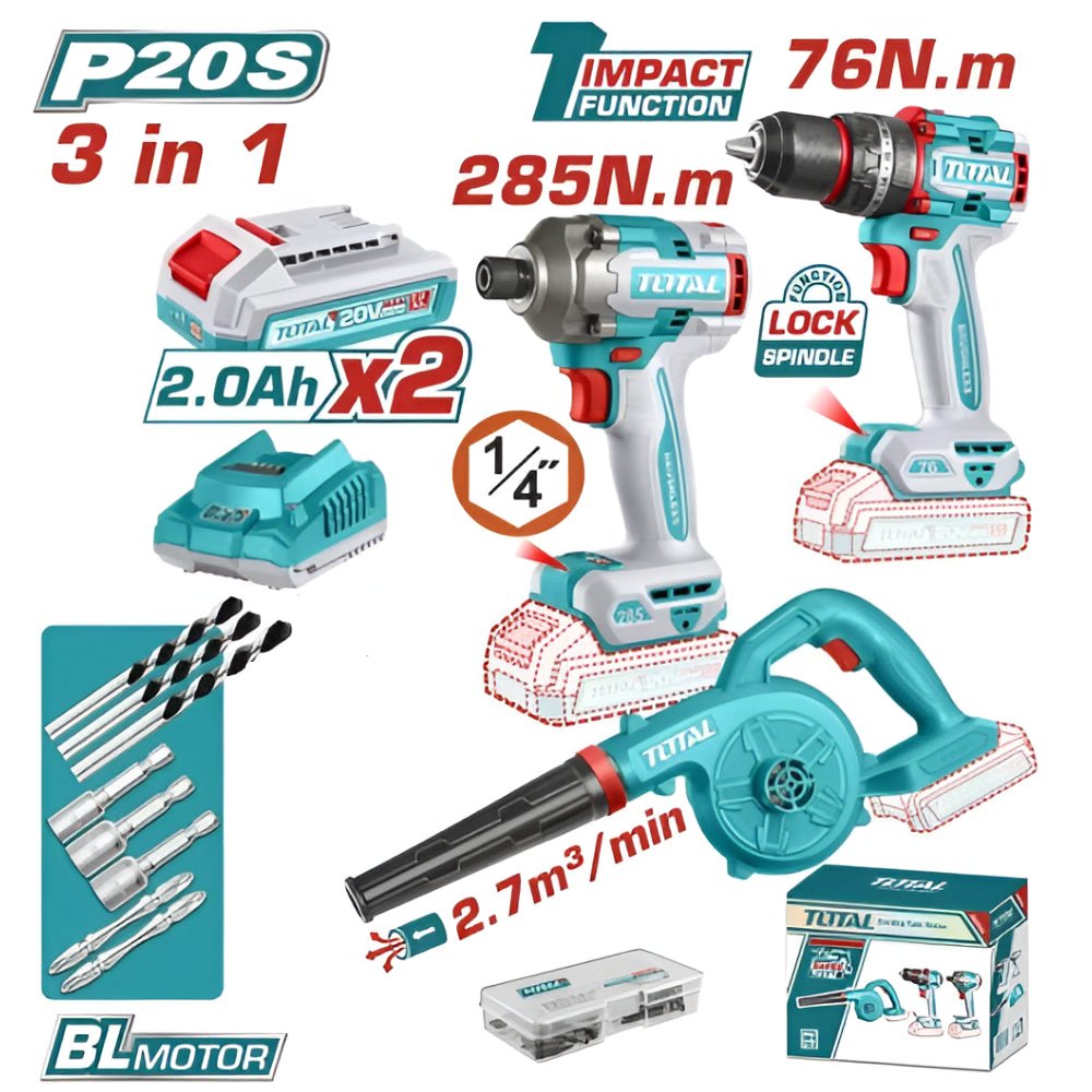 Kit outillage 3 en 1 sans fil 20V P20S TOSLI250182 TOTAL - SME IMPORT