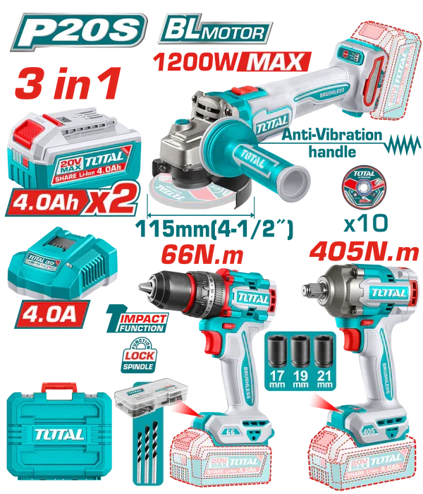 Kit outillages 3EN1 20V 2.4AH/CH TCKLI20358 3EN1 20V 2.4AH/CH TCKLI20358 - SME IMPORT