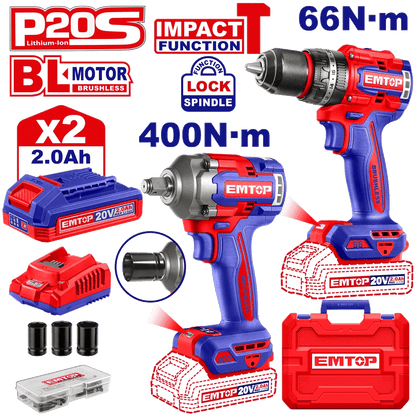 Kit perceuse + clé à choc 400 2B2 EMTOP ECKL20275 - SME IMPORT