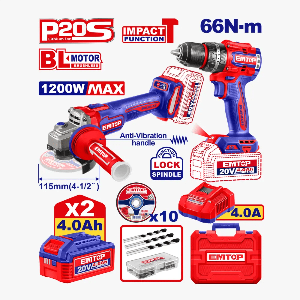 Kit perceuse+meule 115 2B4AH +ac EMTOP ECKL20256 - SME IMPORT