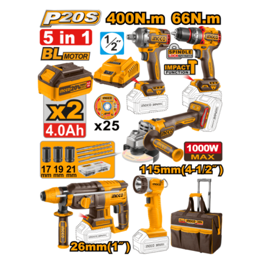 Kit Sans Fil Brushless INGCO CKLI20595 – 20V - SME IMPORT
