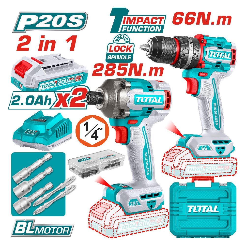 Kit visseuse 66 nm sans fil - TOTAL TCKLI20277 - SME IMPORT