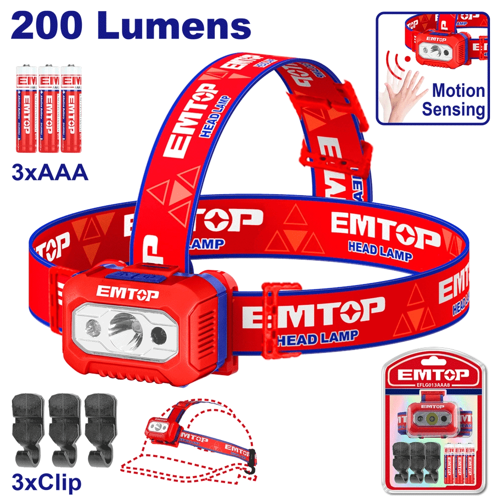 Lampe casque + capteur mouvement EMTOP EFLG013AAA8 - SME IMPORT