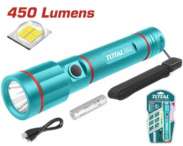 Lampe torche LED 450 lumens rechargeable TOTAL haute performance TCFL1865051 - SME IMPORT