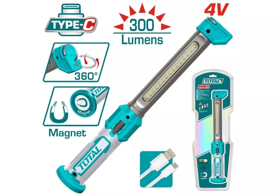 Lampe travail LED TOTAL USB type c 300 lumens 360 degres magnétique TWLI043006