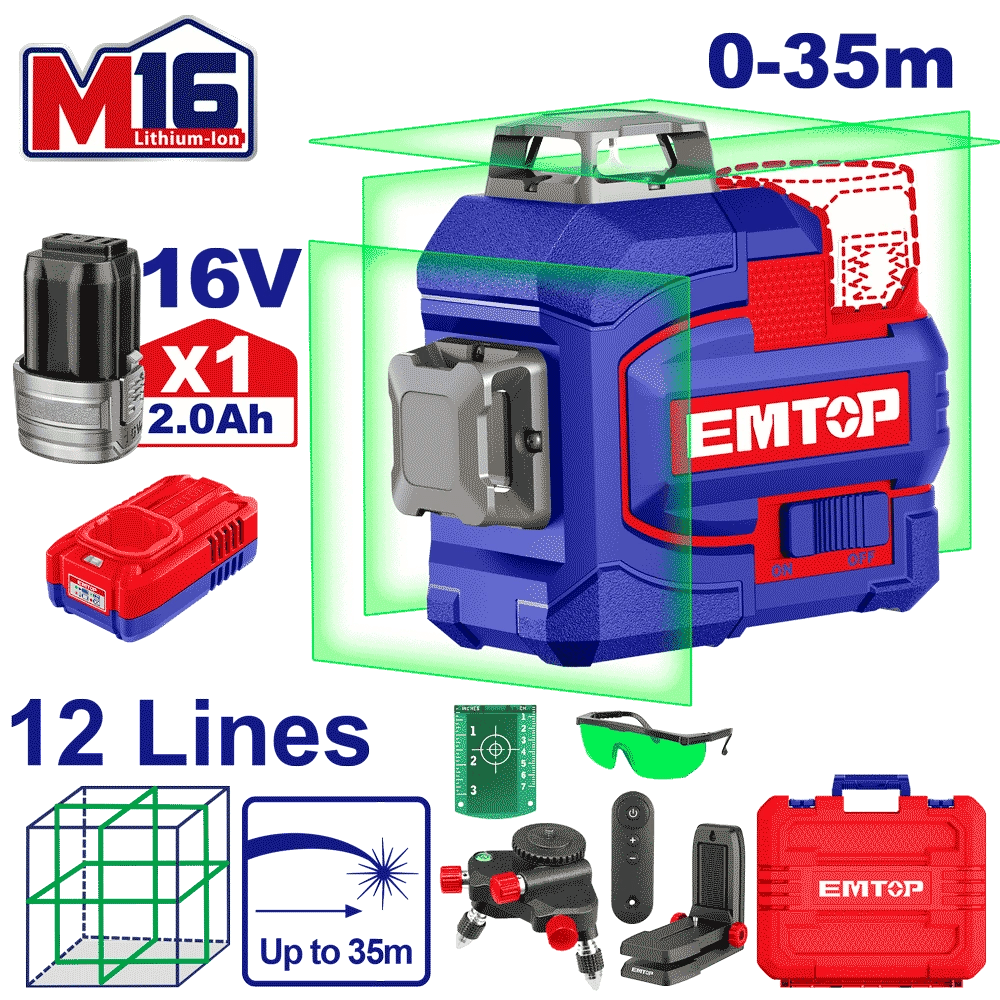 Laser 12 lignes 16V vert 35M EMTOP ESLE12301 - SME IMPORT