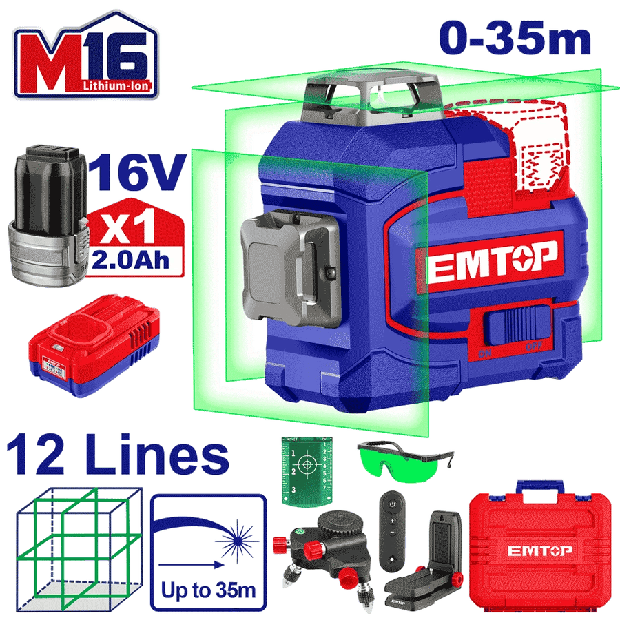 Laser 12 lignes 16V vert 35M EMTOP ESLE12301 - SME IMPORT