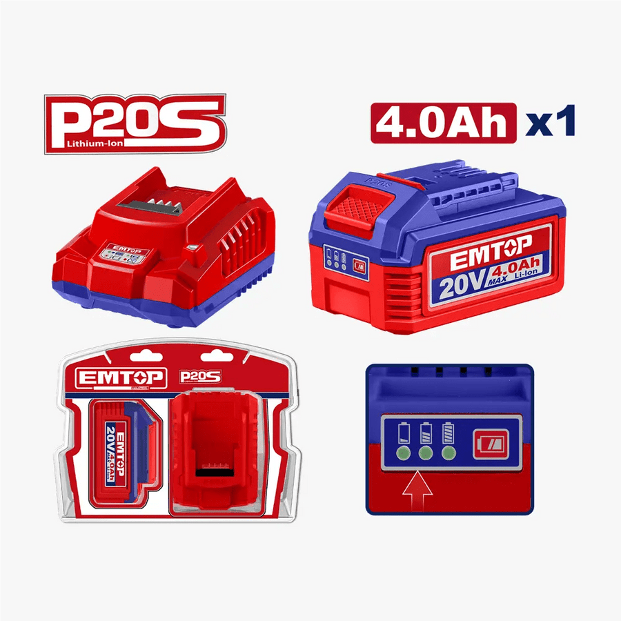 Lot batterie 4AH + chargeur EMTOP ELBCPK1012 - SME IMPORT