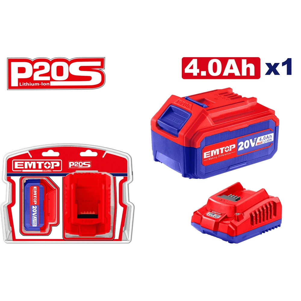 Lot batterie 4AH + chargeur EMTOP ELBCPK1214 - SME IMPORT