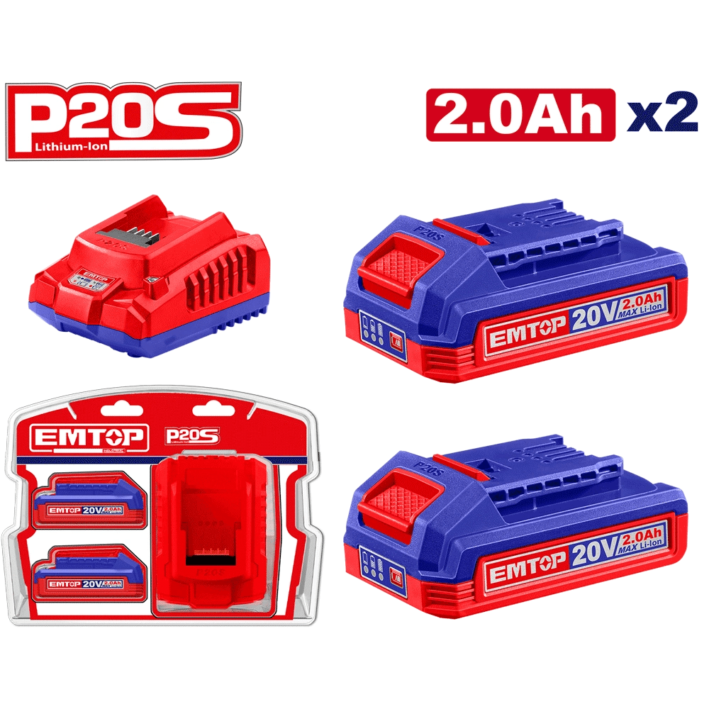 Lot de 2 batteries 2AH+CHARGEUR EMTOP ELBCPK1222 - SME IMPORT