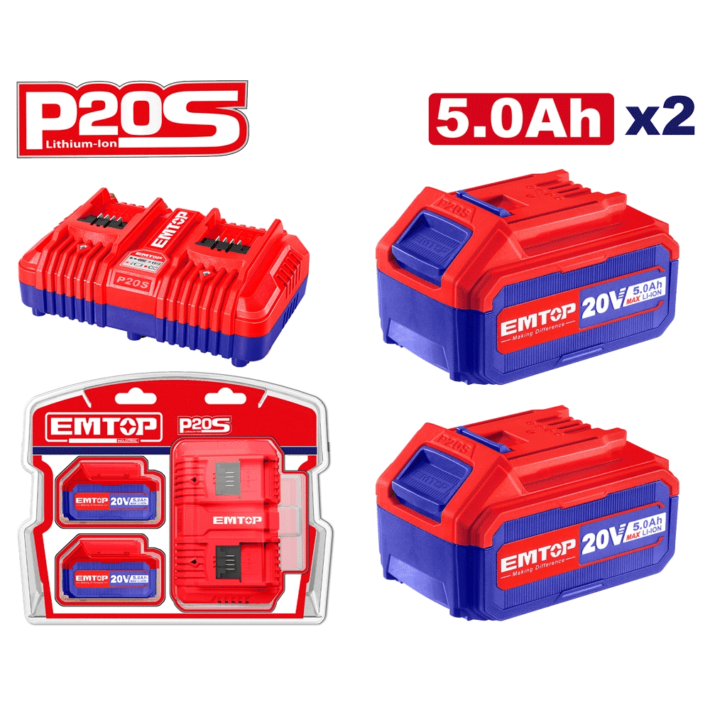 Lot de 2 batteries 5AH+CHARGEUR EMTOP ELBCPK2425 - SME IMPORT