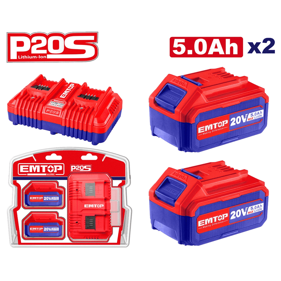 Lot de 2 batteries 5AH+CHARGEUR EMTOP ELBCPK2425 - SME IMPORT