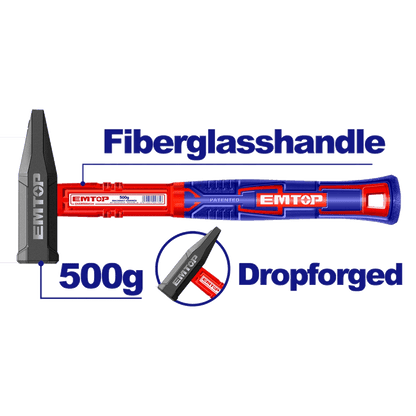 Marteau 500G manche en fibre EMTOP EHAMMH0500 - SME IMPORT