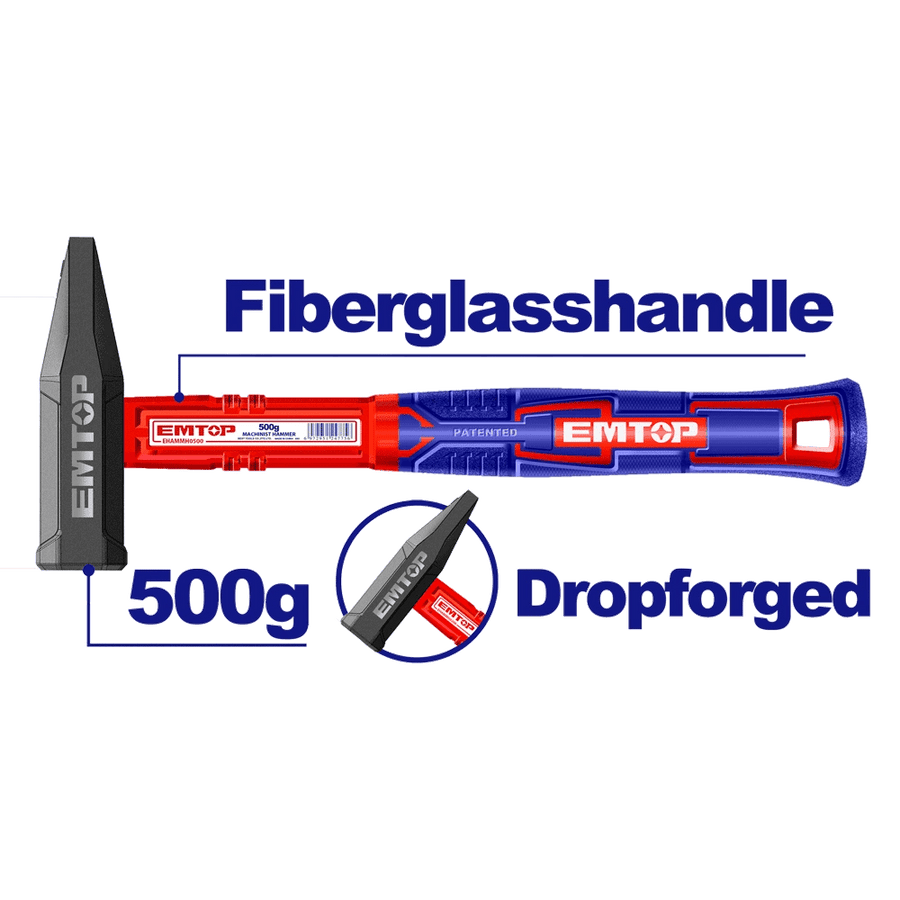 Marteau 500G manche en fibre EMTOP EHAMMH0500 - SME IMPORT