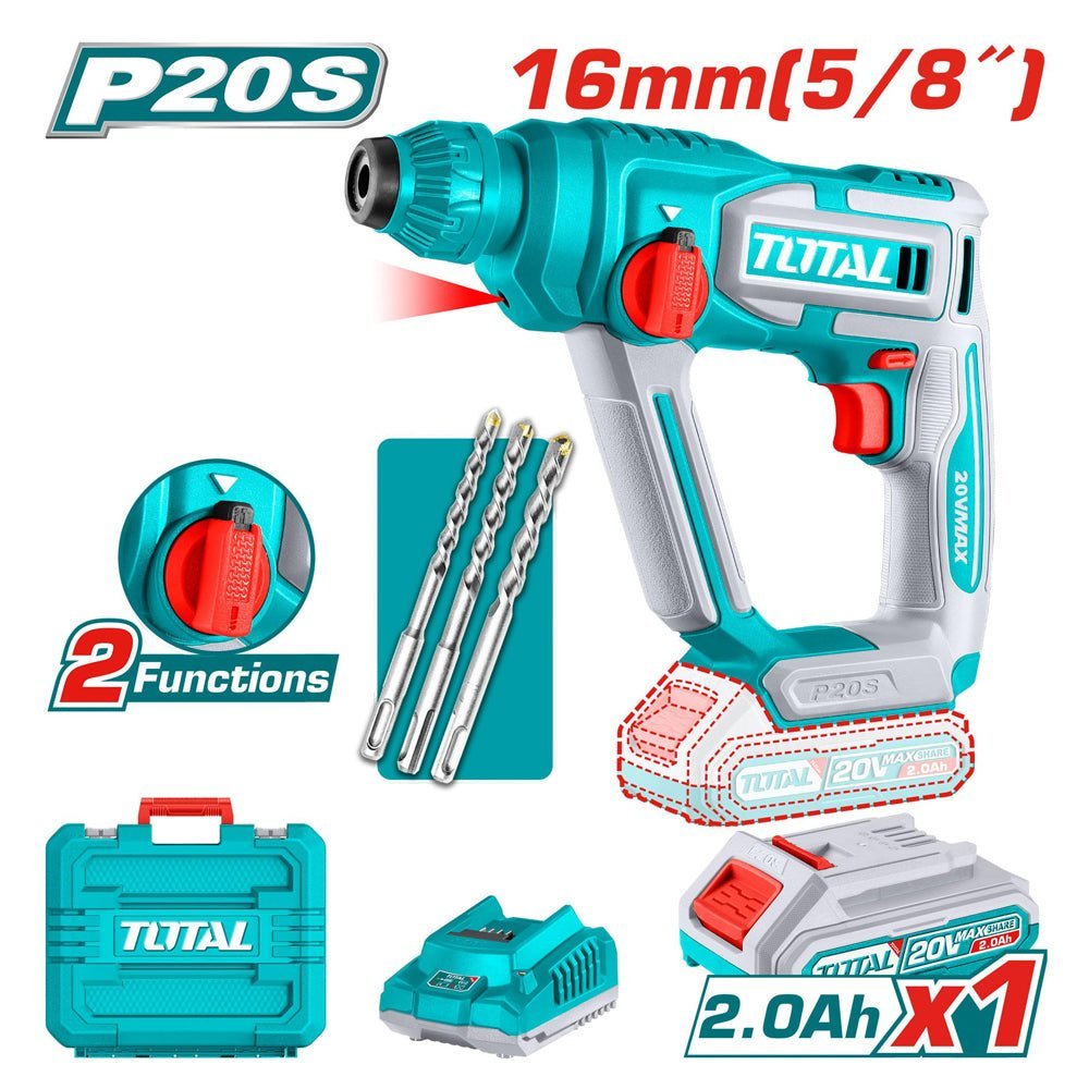 Marteau perforateur 20V SDS plus 16 mm LED 2 fonctions TOTAL P20S TRHLI201681 - SME IMPORT