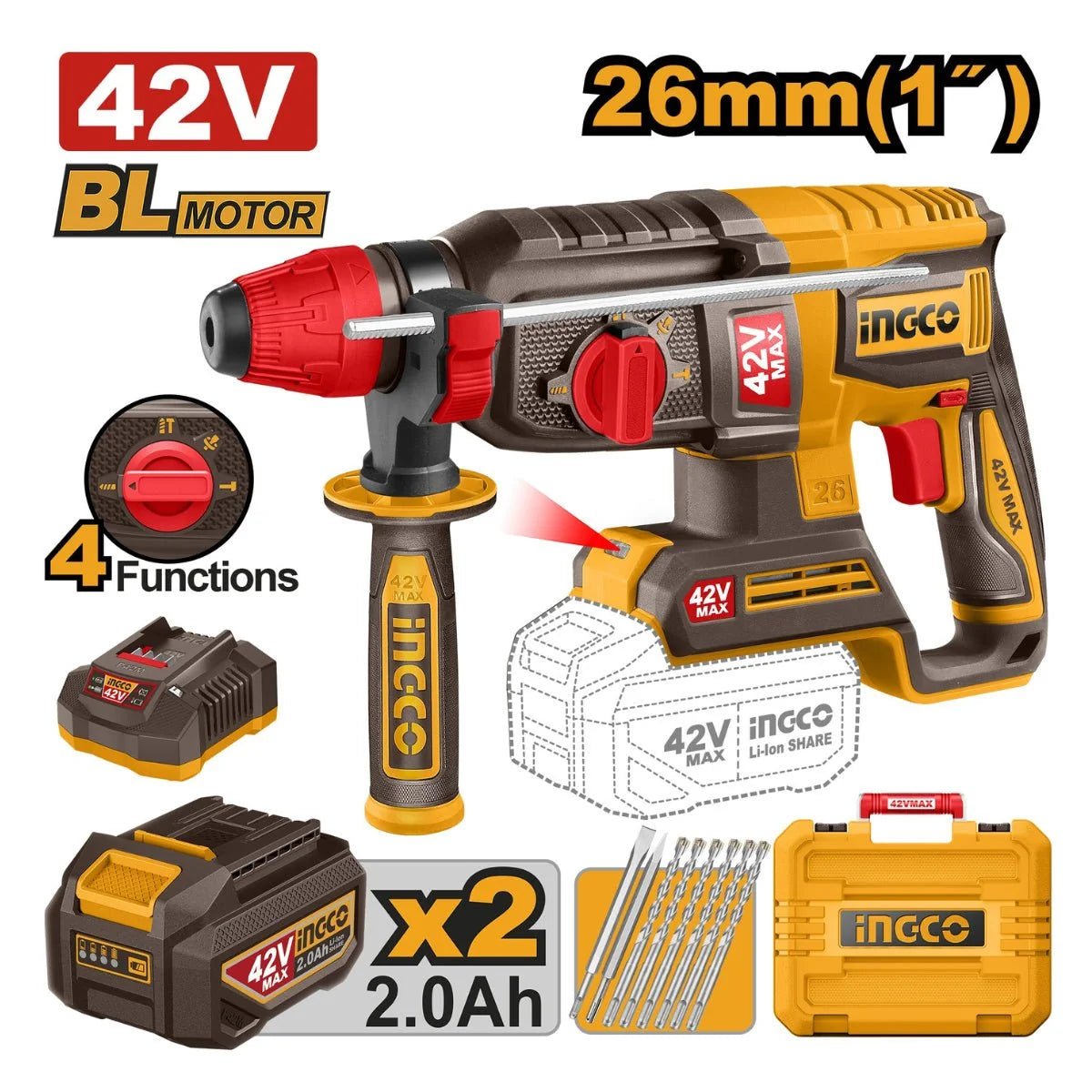 Marteau Perforateur Sans Fil 26 Mm 42 V CRHLI422682 Pro Kit - SME IMPORT