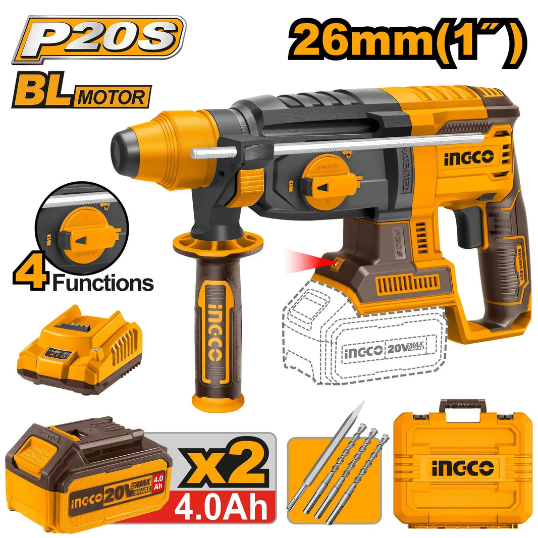 Marteau perforateur sans fil INGCO CRHLI202482 – 20 V, 24 mm - SME IMPORT