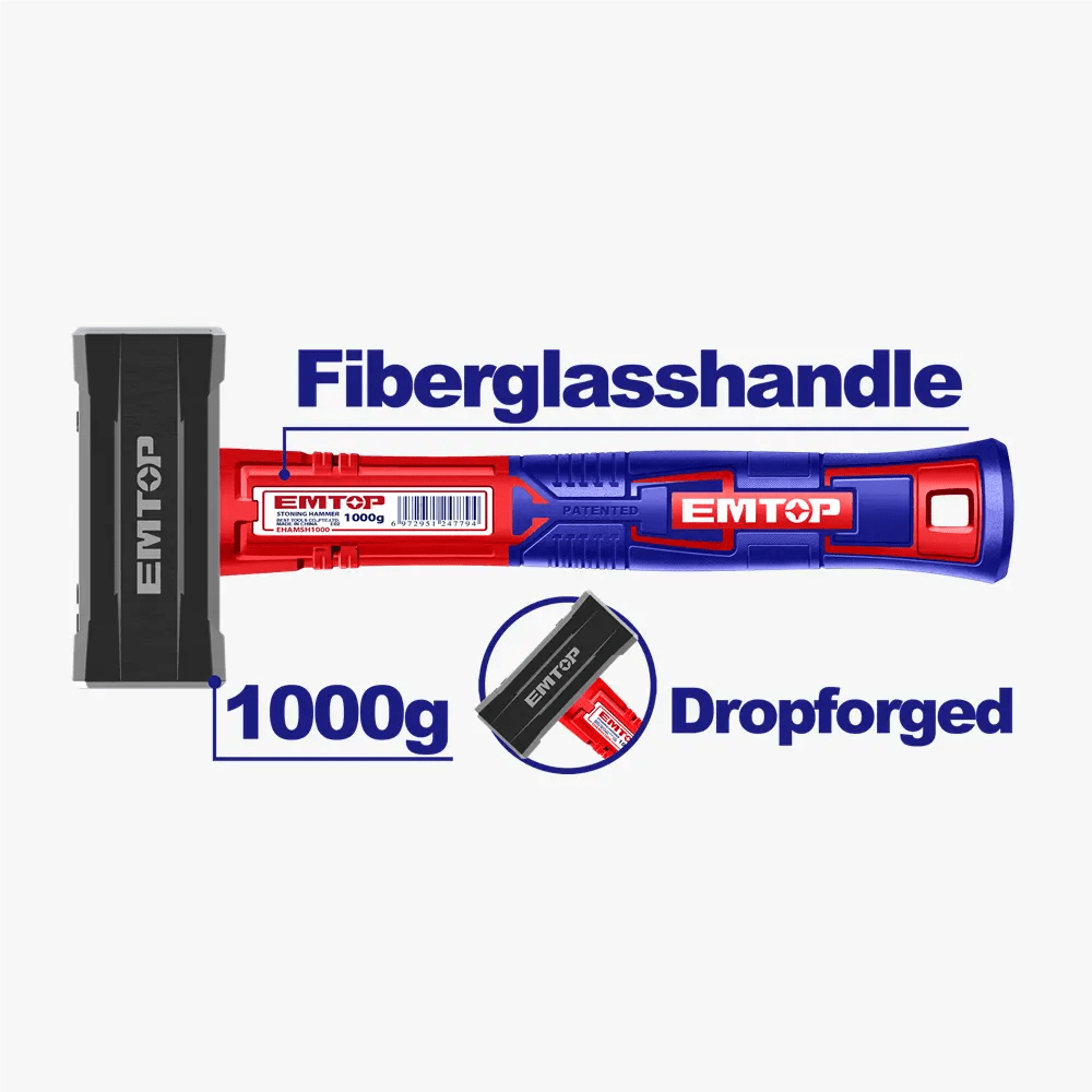 Masse carrée 1000G manche fibre EMTOP EHAMSH1000 - SME IMPORT