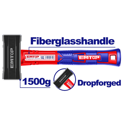 Masse carrée 1500G manche fibre EMTOP EHAMSH1500 - SME IMPORT