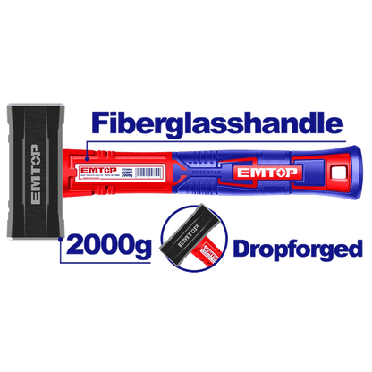 Masse carrée 2000G manche fibre EMTOP EHAMSH2000 - SME IMPORT