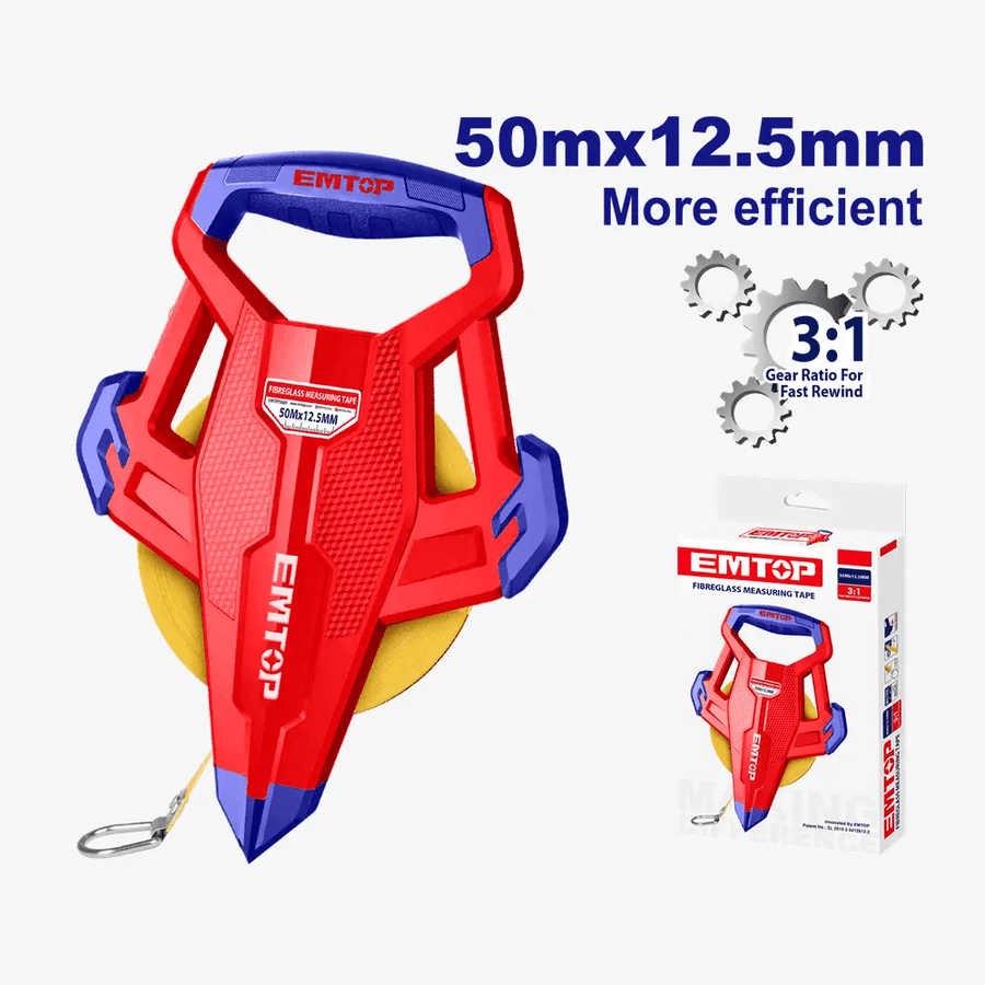 Metre ruban en fibre de verre 50M EMTOP EMTP85001 - SME IMPORT