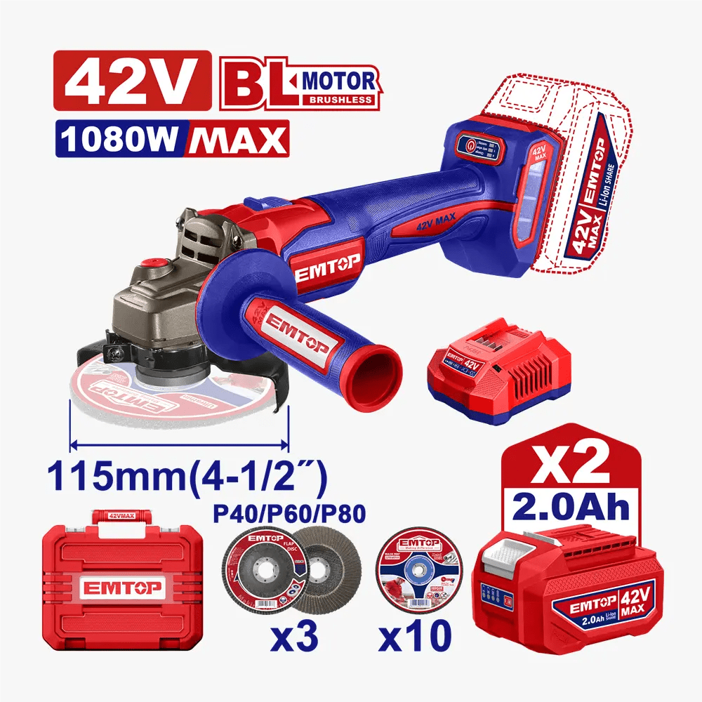 Meule 115 42V brush 2B 2AH 1080W EMTOP ELAG4108112 - SME IMPORT