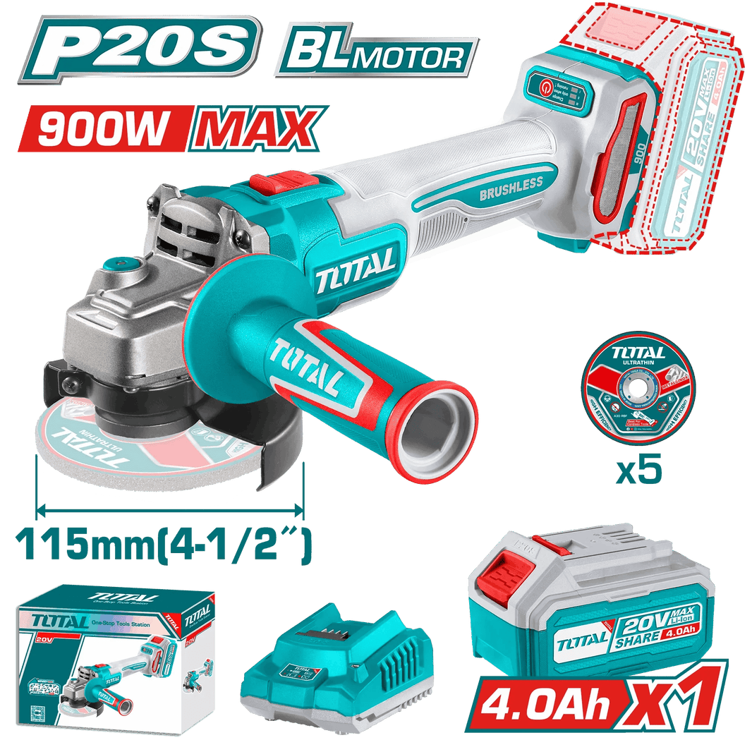 Meuleuse angle brushless 20V P20S 4Ah 115 mm TOTAL TAGLI261521 - SME IMPORT