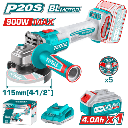 Meuleuse angle brushless 20V P20S 4Ah 115 mm TOTAL TAGLI261521 - SME IMPORT