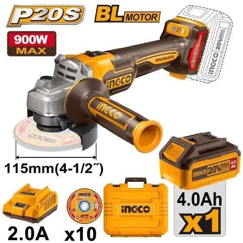 Meuleuse Angulaire Sans Fil 20V Brushless INGCO Pro CAGLI211541 - SME IMPORT