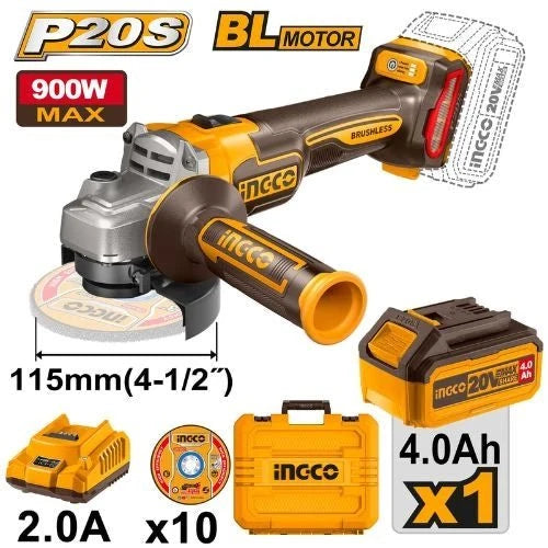 Meuleuse Angulaire Sans Fil 20V Brushless INGCO Pro CAGLI211541