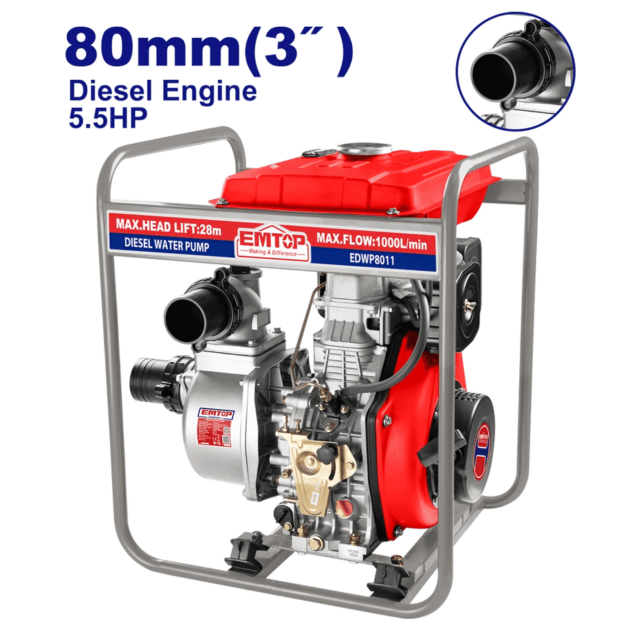 Motopompe diesel 3″ 1000l/MIN EMTOP EDWP8011 - SME IMPORT