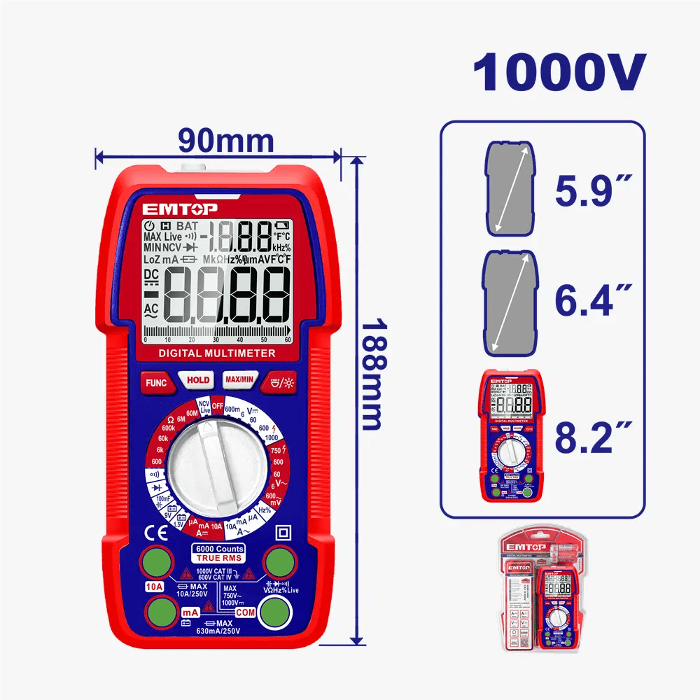Multimètre numérique 20000 1000V EMTOP EDMR5310003 - SME IMPORT