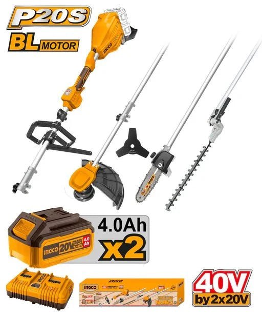 Outil Multifonction Jardin INGCO 40V Brushless 4 en 1 – 2 Batteries 4.0Ah CSTLI2040386 - SME IMPORT