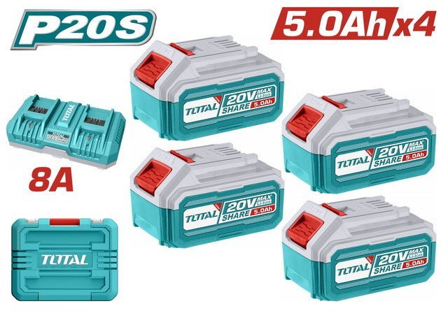 Pack batteries TOTAL 20V 5.0Ah X4 facile TFBCLI20285 - SME IMPORT