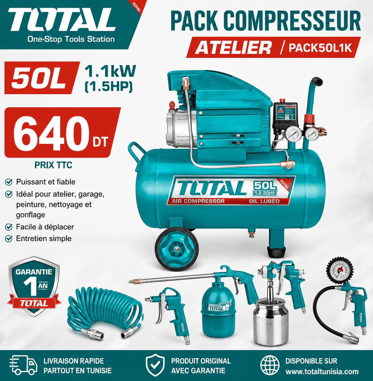Pack compresseur 50L TOTAL – l’atelier complet pour vos travaux pneumatiques ! - SME IMPORT
