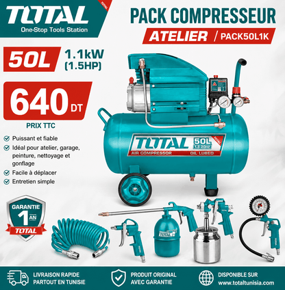 Pack compresseur 50L TOTAL – l’atelier complet pour vos travaux pneumatiques ! - SME IMPORT