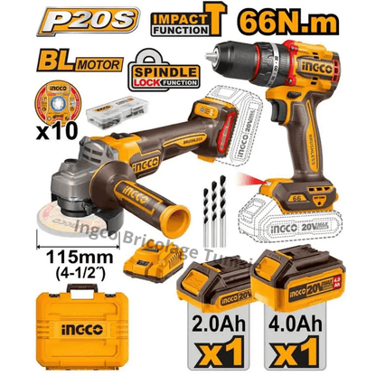 Pack visseuse + meule à disque 20 V brushless INGCO – CKLI20273 - SME IMPORT