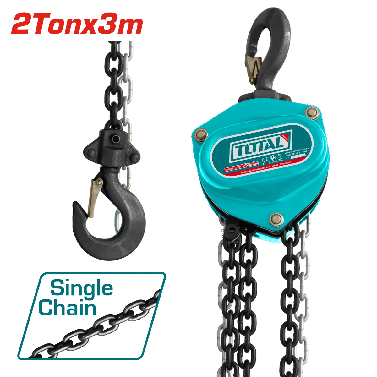 Palan à chaîne manuelle 2 tonnes hauteur 3 m chaîne simple ce conforme tcbk0202 - SME IMPORT
