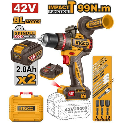 Perceuse à chocs INGCO 42 V – 99 Nm avec batteries 2.0 Ah – CIDLI429982 - SME IMPORT