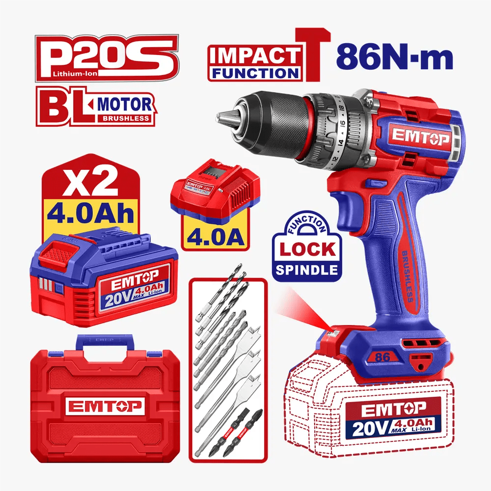 Perceuse à perc 20V 2B4AH 86NM EMTOP ECIDL208682 - SME IMPORT