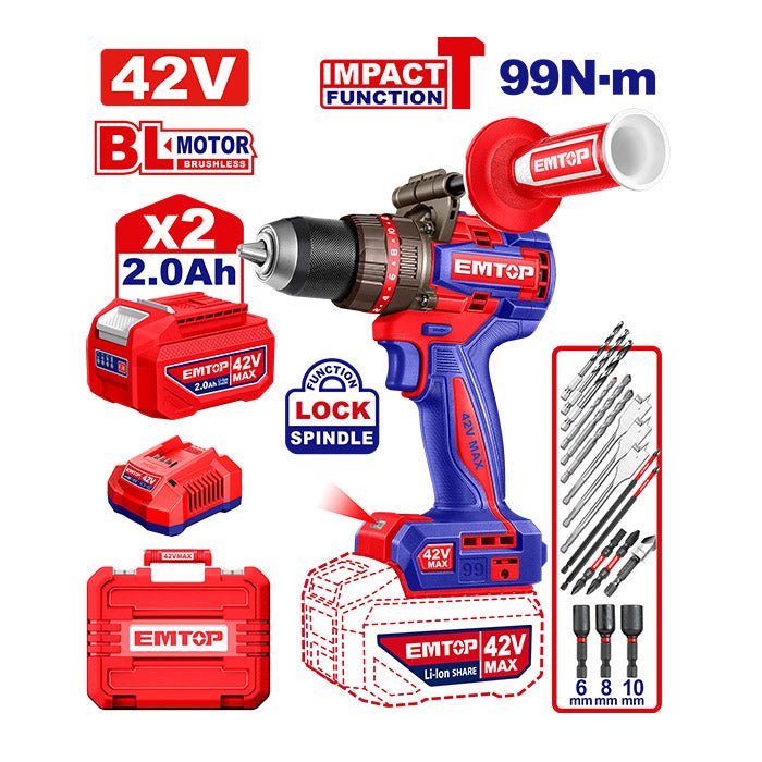 Perceuse à perc 42V 2B4AH 99NM EMTOP ECIDL429982 - SME IMPORT