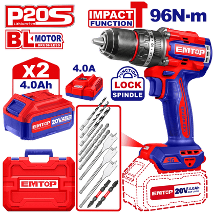 Perceuse à perc brush 20V 96NM+AC EMTOP ECIDL20968 - SME IMPORT