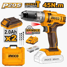 Perceuse à Percussion 20V - 45Nm de Couple, 2 Vitesses Ingco