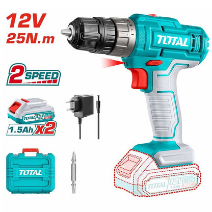 Perceuse sans fil 12V 25 nm 2 vitesses LED lithium ion 1.5Ah x2 TOTAL TDLI1228 - SME IMPORT